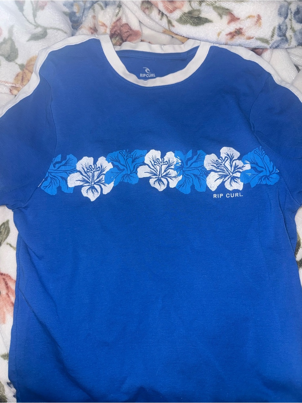 Rip Curl Royal Blue Floral Stripe Tee with White Trim